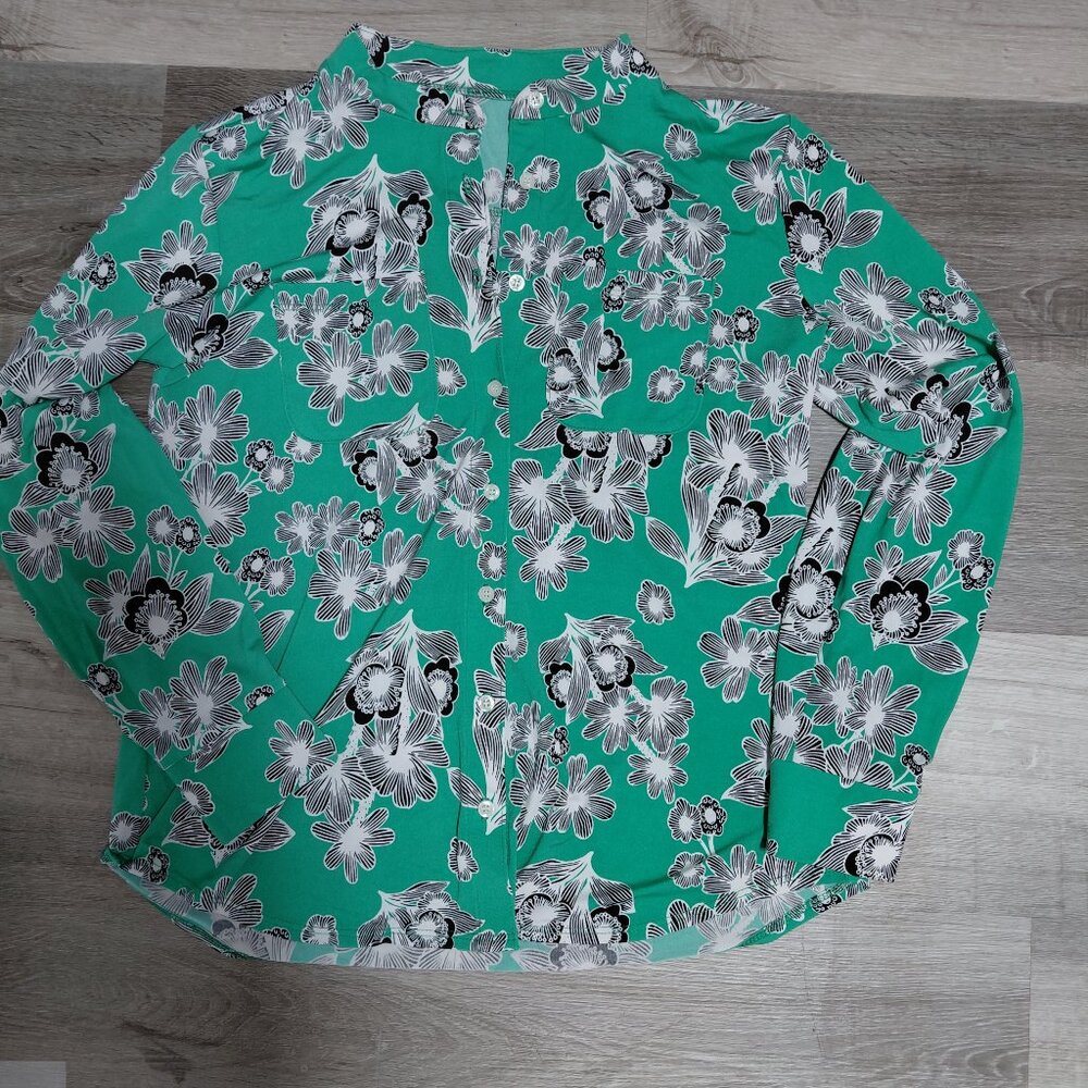 Icikuls Women's Small Pullover 1/4 Button Up Long Sleeve Top Shirt Green